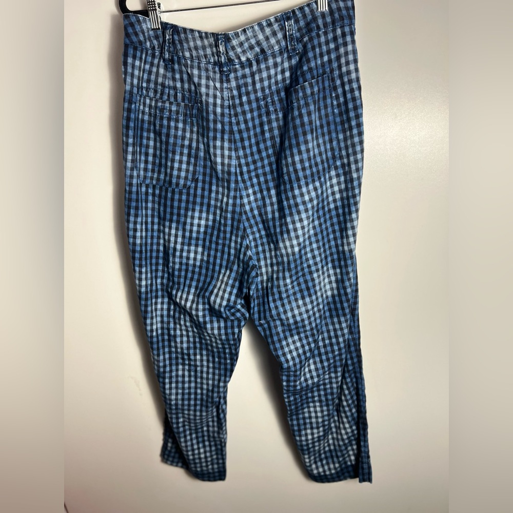 Anthropologie Maeve Avryl Bleached Slim Pants Blue Check Plaid Sz 14 - Picture 8 of 14